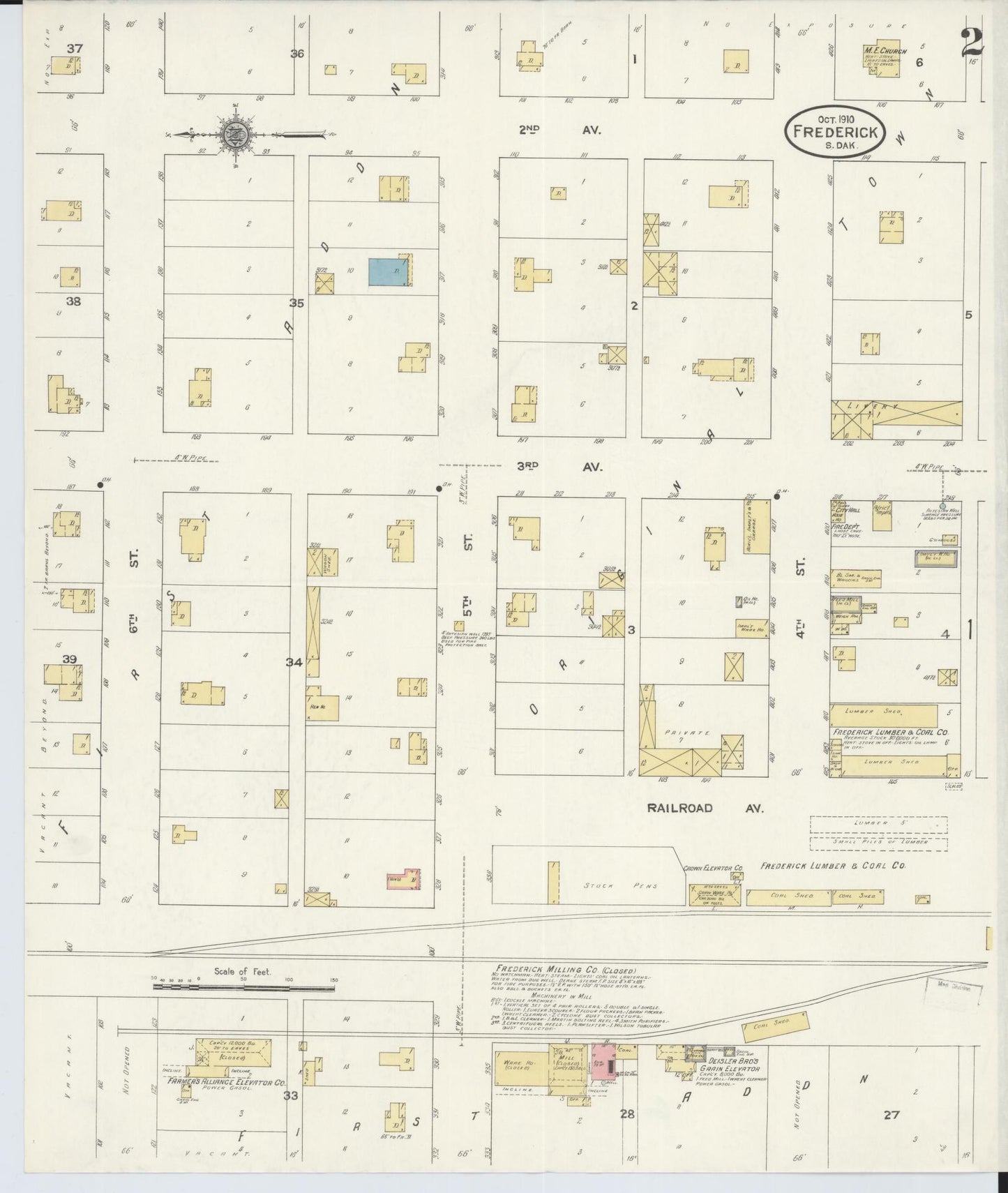 Sanborn Fire Insurance Map from Frederick, Brown County, South Dakota (1910), Sheet #0002 - Historic Sanborn Fire Insurance Map Print, vintage old map wall art, antique decor, genealogy gift, South Dakota South Dakota map