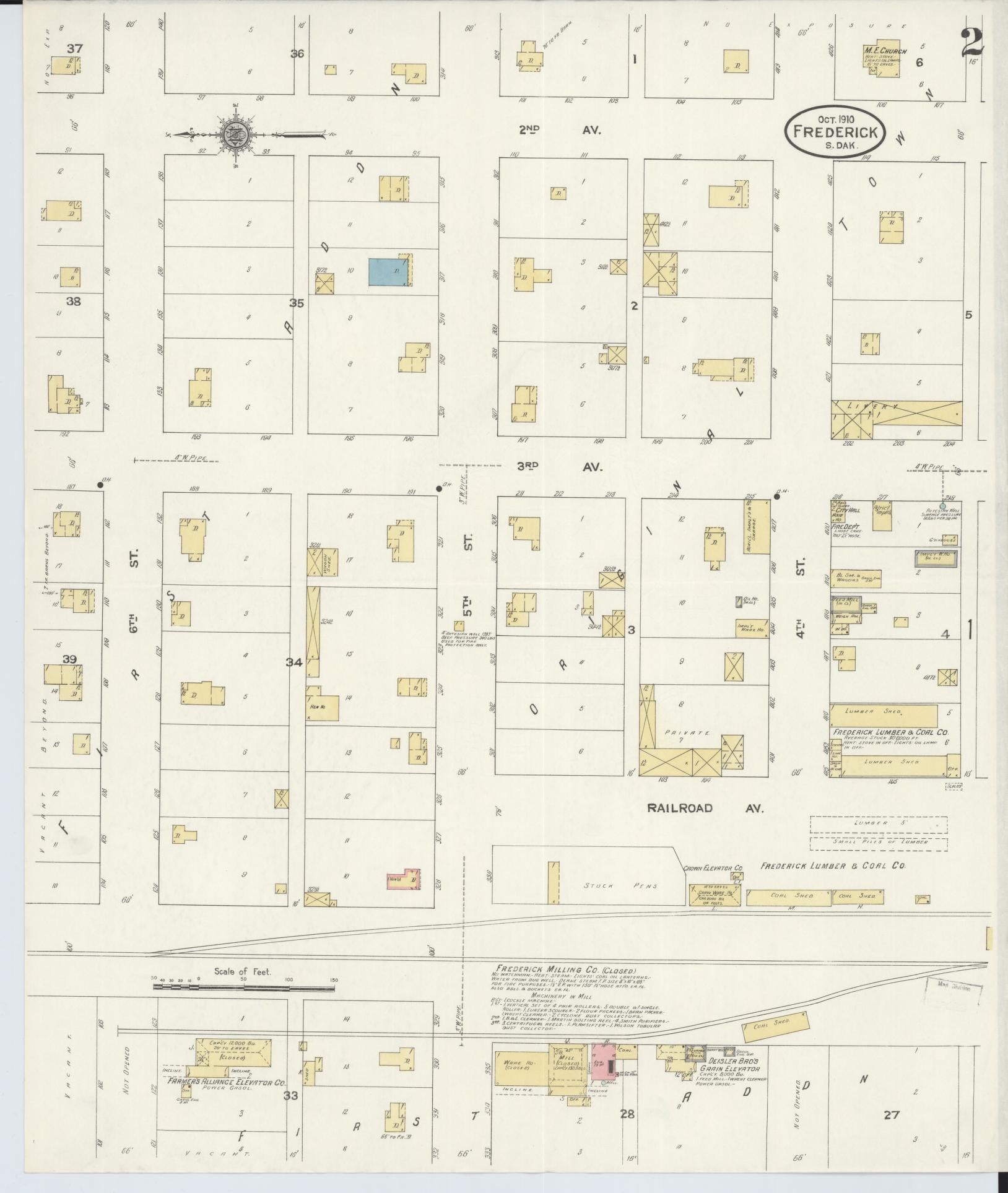 Sanborn Fire Insurance Map from Frederick, Brown County, South Dakota (1910), Sheet #0002 - Historic Sanborn Fire Insurance Map Print, vintage old map wall art, antique decor, genealogy gift, South Dakota South Dakota map