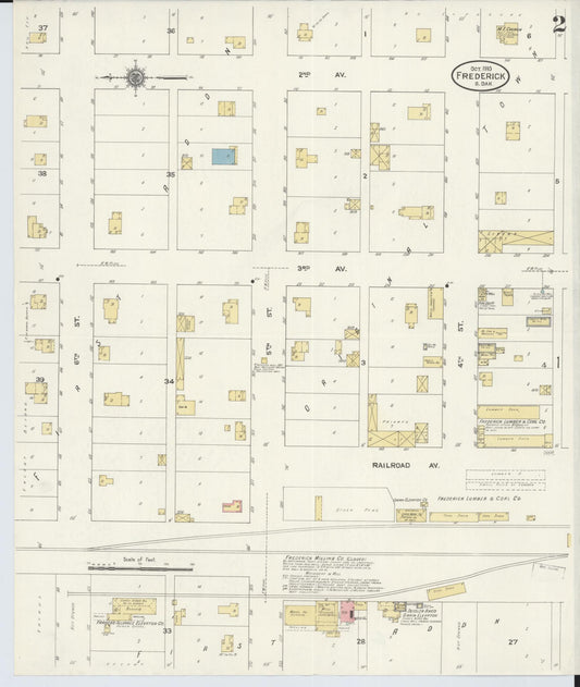 Sanborn Fire Insurance Map from Frederick, Brown County, South Dakota (1910), Sheet #0002 - Historic Sanborn Fire Insurance Map Print, vintage old map wall art, antique decor, genealogy gift, South Dakota South Dakota map