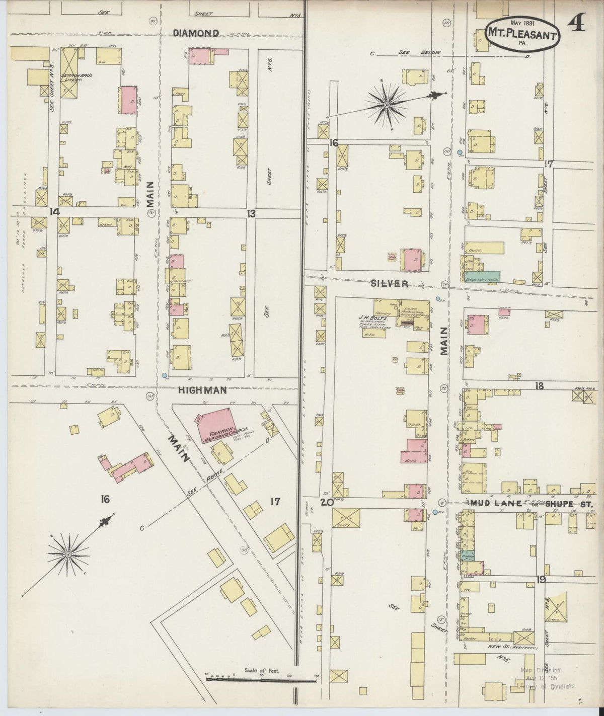 Sanborn Fire Insurance Map from Mount Pleasant, Westmoreland County, Pennsylvania (1891), Sheet #0004 - Complete Map Set gallery image, historic Sanborn map, vintage wall art, Pennsylvania Pennsylvania