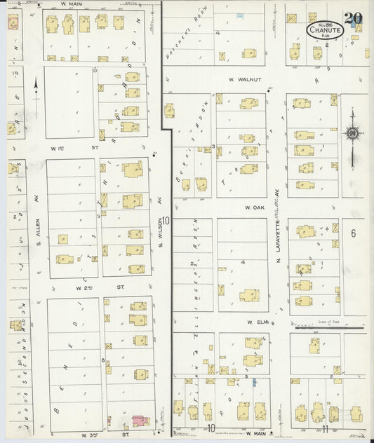 Sanborn Fire Insurance Map from Chanute, Neosho County, Kansas (1916), Sheet #0020 - Historic Sanborn Fire Insurance Map Print, vintage old map wall art, antique decor, genealogy gift, Kansas Kansas map