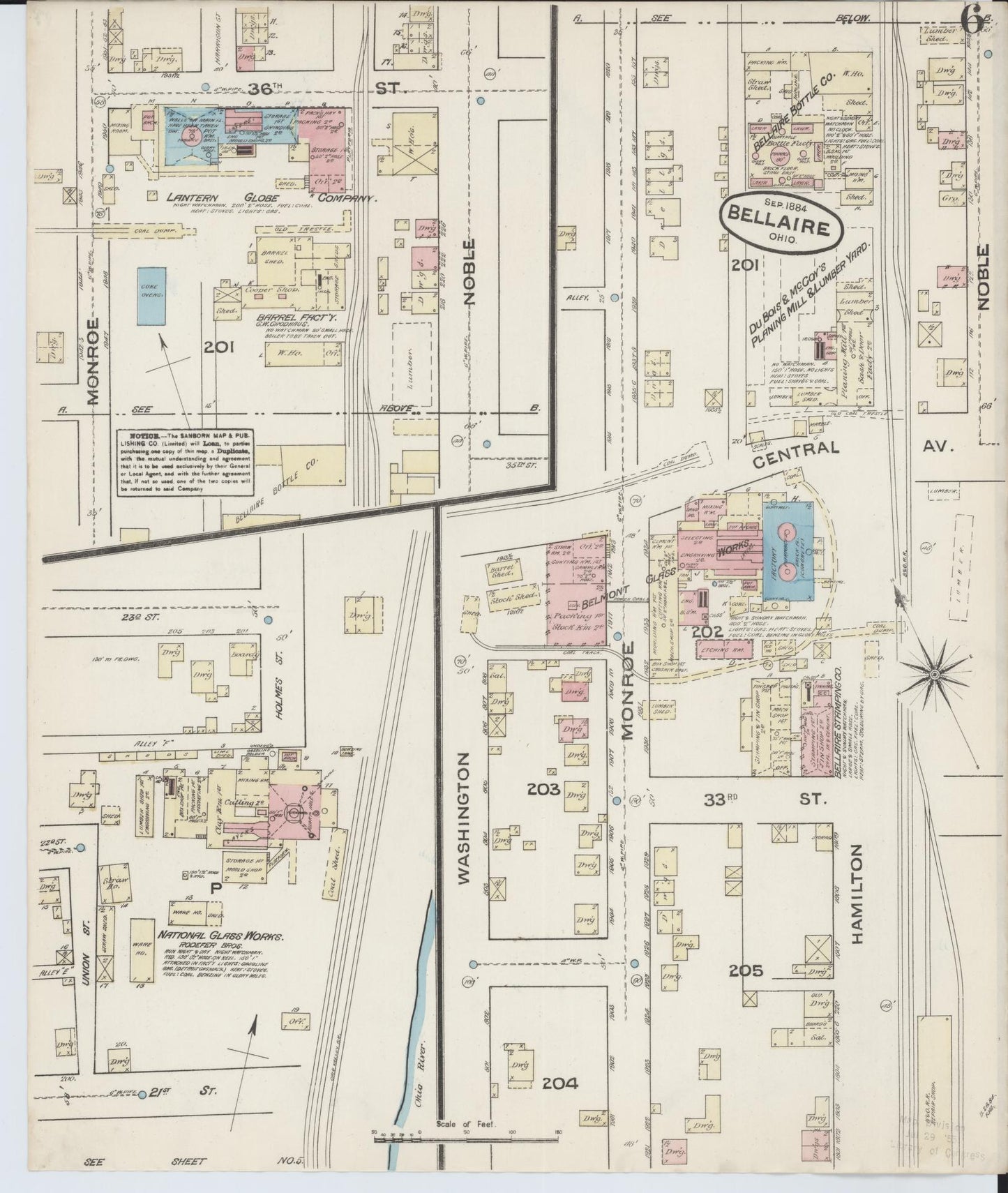 Sanborn Fire Insurance Map from Bellaire, Belmont County, Ohio (1884), Sheet #0006 - Historic Sanborn Fire Insurance Map Print, vintage old map wall art, antique decor, genealogy gift, Ohio Ohio map
