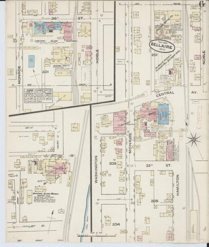 Sanborn Fire Insurance Map from Bellaire, Belmont County, Ohio (1884), Sheet #0006 - Historic Sanborn Fire Insurance Map Print, vintage old map wall art, antique decor, genealogy gift, Ohio Ohio map