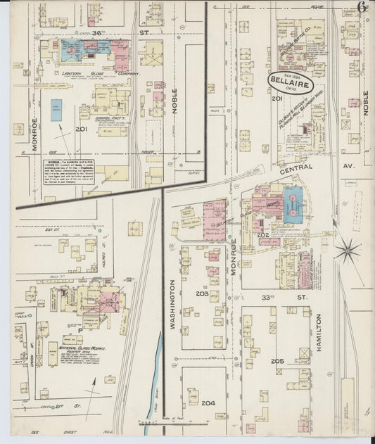 Sanborn Fire Insurance Map from Bellaire, Belmont County, Ohio (1884), Sheet #0006 - Historic Sanborn Fire Insurance Map Print, vintage old map wall art, antique decor, genealogy gift, Ohio Ohio map