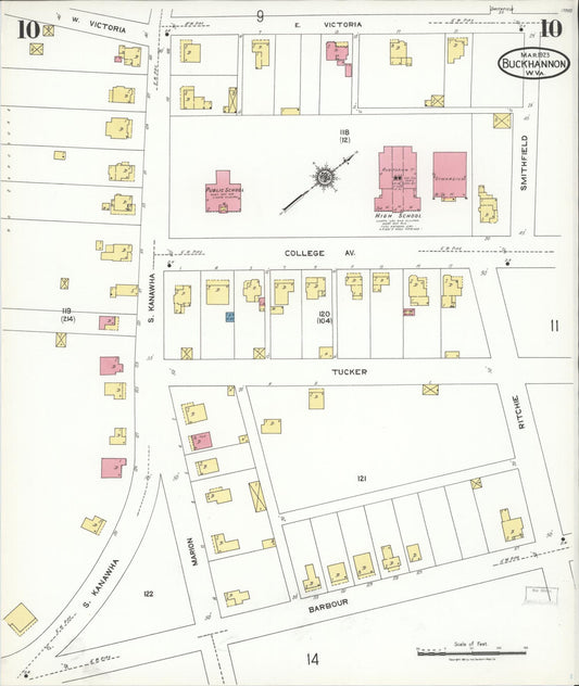 Sanborn Fire Insurance Map from Buckhannon, Upshur County, West Virginia (1923), Sheet #0010 - Historic Sanborn Fire Insurance Map Print, vintage old map wall art, antique decor, genealogy gift, West Virginia West Virginia map