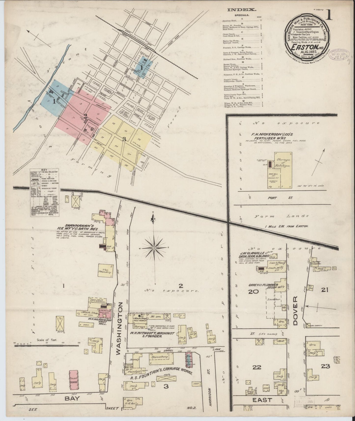 Sanborn Fire Insurance Map from Easton, Talbot County, Maryland (1885), Sheet #0001 - Historic Sanborn Fire Insurance Map Print, vintage old map wall art, antique decor, genealogy gift, Maryland Maryland map