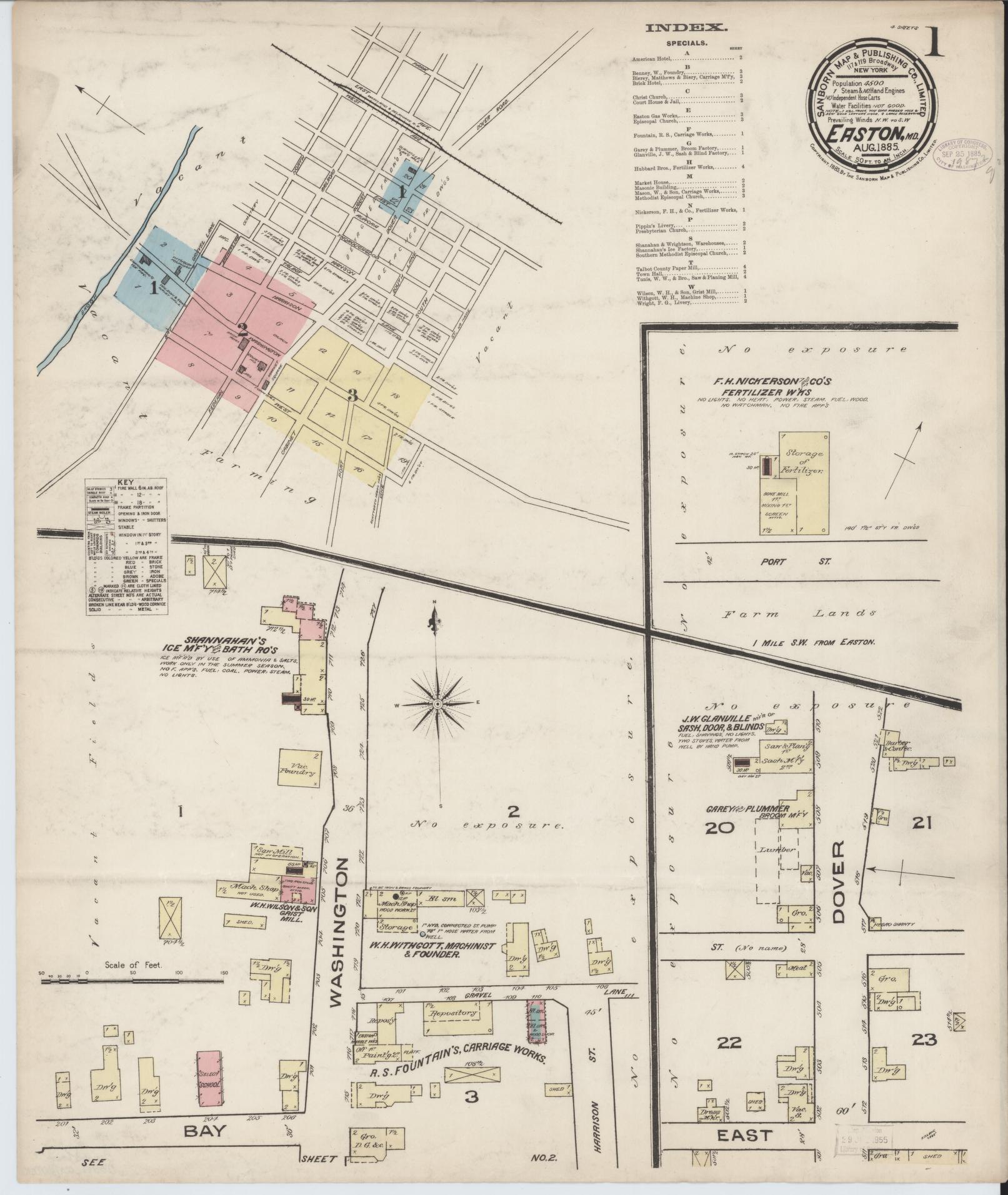 Sanborn Fire Insurance Map from Easton, Talbot County, Maryland (1885), Sheet #0001 - Historic Sanborn Fire Insurance Map Print, vintage old map wall art, antique decor, genealogy gift, Maryland Maryland map