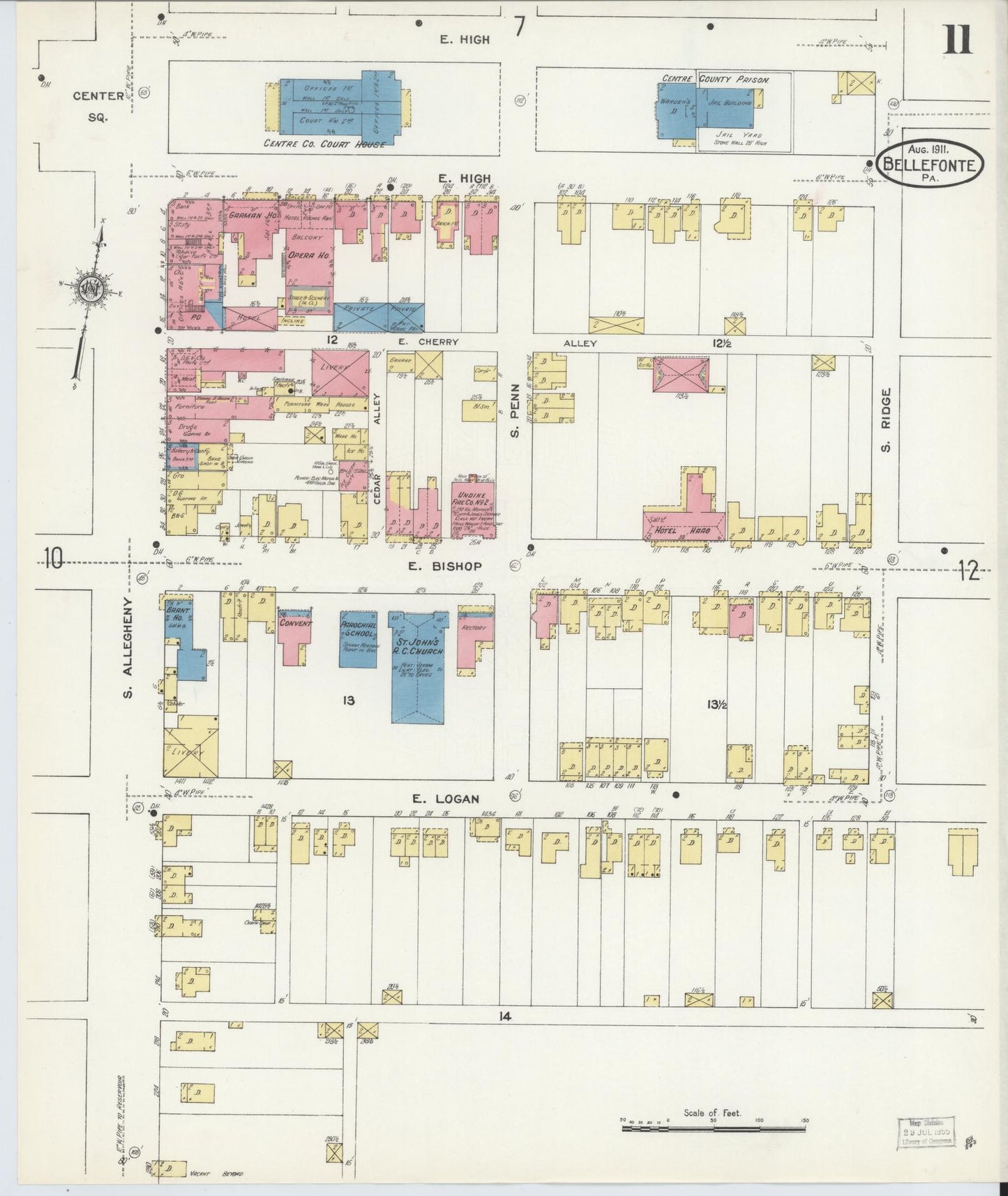 Sanborn Fire Insurance Map from Bellefonte, Centre County, Pennsylvania (1911), Sheet #0011 - Historic Sanborn Fire Insurance Map Print, vintage old map wall art, antique decor, genealogy gift, Pennsylvania Pennsylvania map
