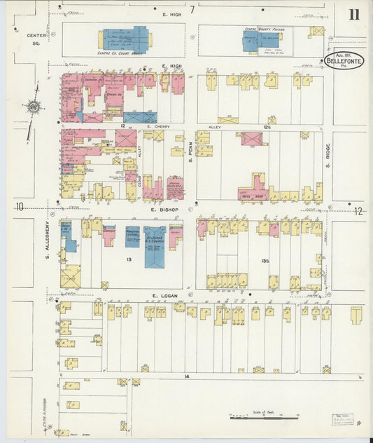 Sanborn Fire Insurance Map from Bellefonte, Centre County, Pennsylvania (1911), Sheet #0011 - Historic Sanborn Fire Insurance Map Print, vintage old map wall art, antique decor, genealogy gift, Pennsylvania Pennsylvania map