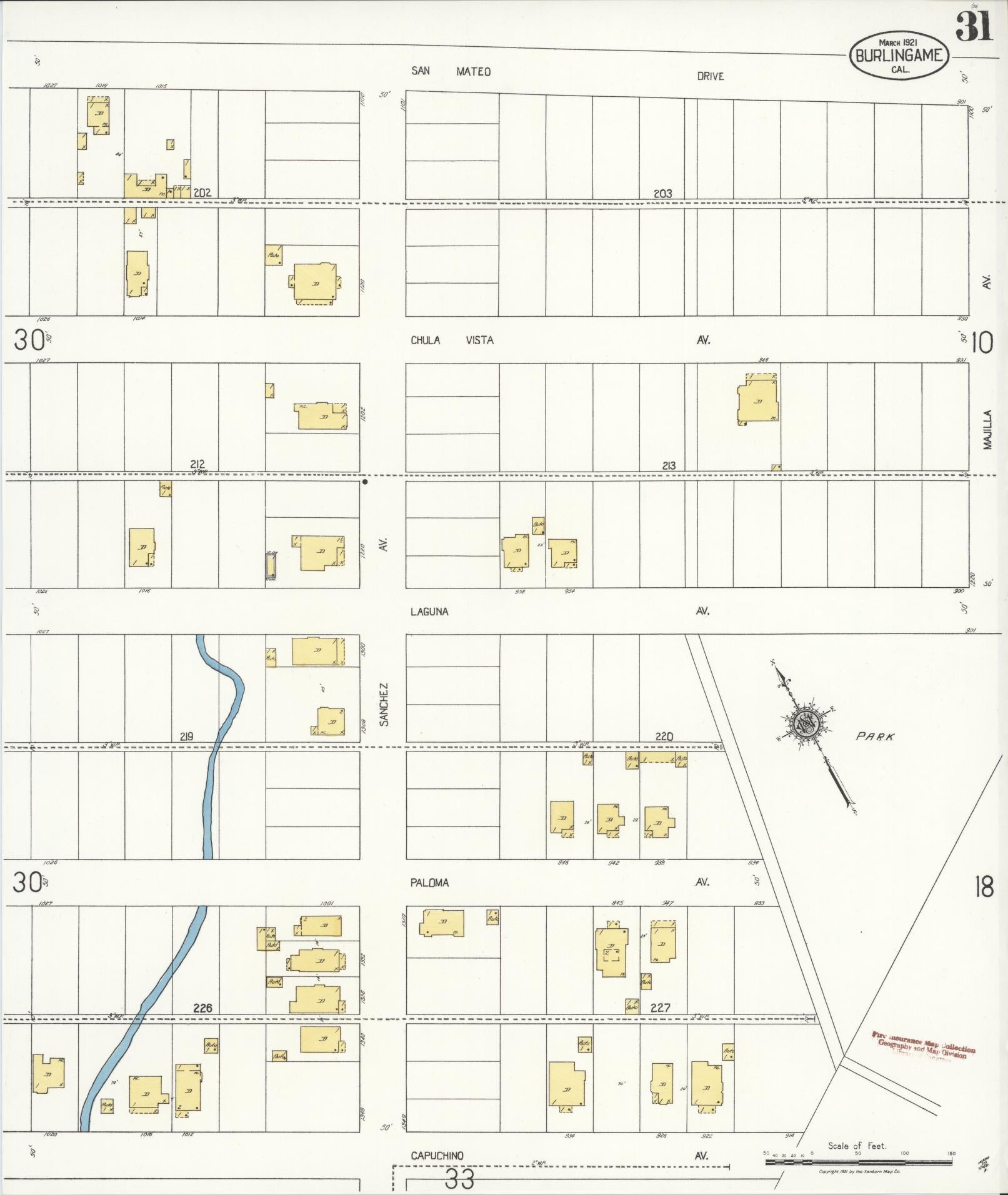 Sanborn Fire Insurance Map from Burlingame, San Mateo County, California (1921), Sheet #0031 - Complete Map Set gallery image, historic Sanborn map, vintage wall art, California California