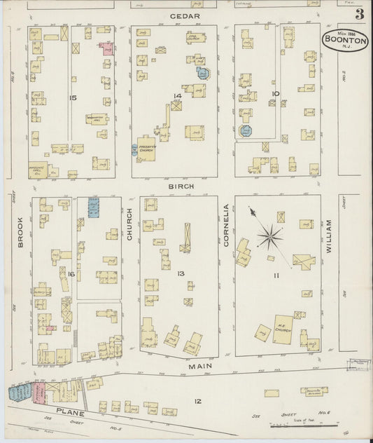 Sanborn Fire Insurance Map from Boonton, Morris County, New Jersey (1886), Sheet #0003 - Historic Sanborn Fire Insurance Map Print, vintage old map wall art, antique decor, genealogy gift, New Jersey New Jersey map