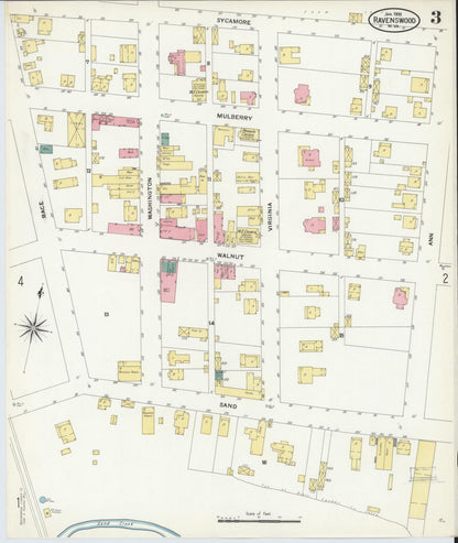 Sanborn Fire Insurance Map from Ravenswood, Jackson County, West Virginia (1909), Sheet #0003 - Complete Map Set gallery image, historic Sanborn map, vintage wall art, West Virginia West Virginia