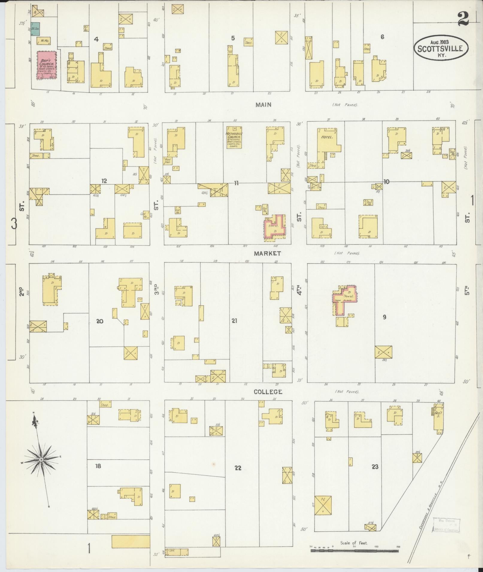 Sanborn Fire Insurance Map from Scottsville, Allen County, Kentucky (1903), Sheet #0002 - Complete Map Set gallery image, historic Sanborn map, vintage wall art, Kentucky Kentucky
