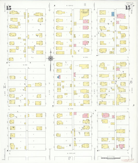 Sanborn Fire Insurance Map from Herrin, Williamson County, Illinois (1941), Sheet #0015 - Historic Sanborn Fire Insurance Map Print, vintage old map wall art, antique decor, genealogy gift, Illinois Illinois map