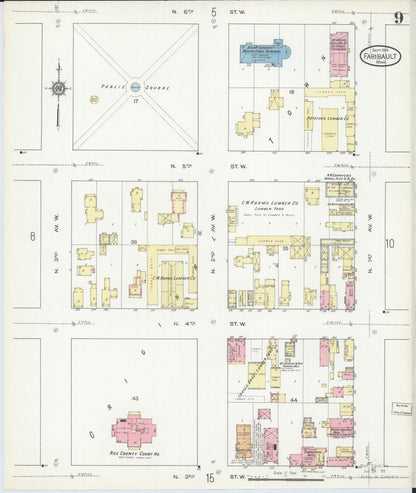 Sanborn Fire Insurance Map from Faribault, Rice County, Minnesota (1914), Sheet #0009 - Historic Sanborn Fire Insurance Map Print, vintage old map wall art, antique decor, genealogy gift, Minnesota Minnesota map