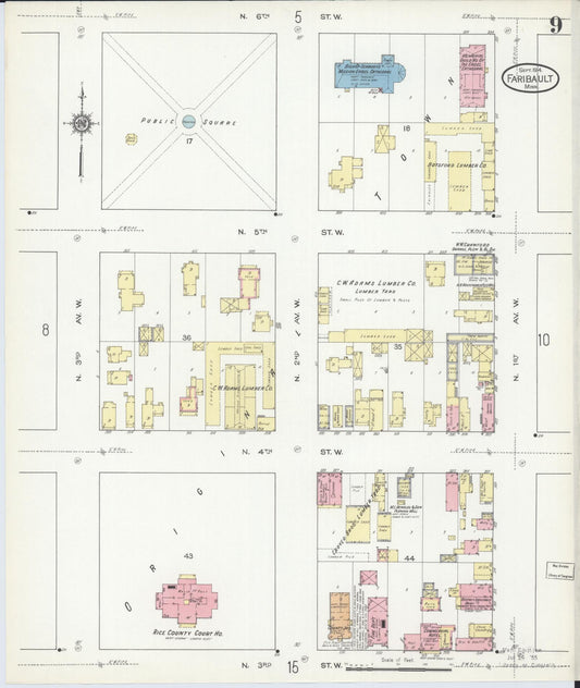 Sanborn Fire Insurance Map from Faribault, Rice County, Minnesota (1914), Sheet #0009 - Historic Sanborn Fire Insurance Map Print, vintage old map wall art, antique decor, genealogy gift, Minnesota Minnesota map