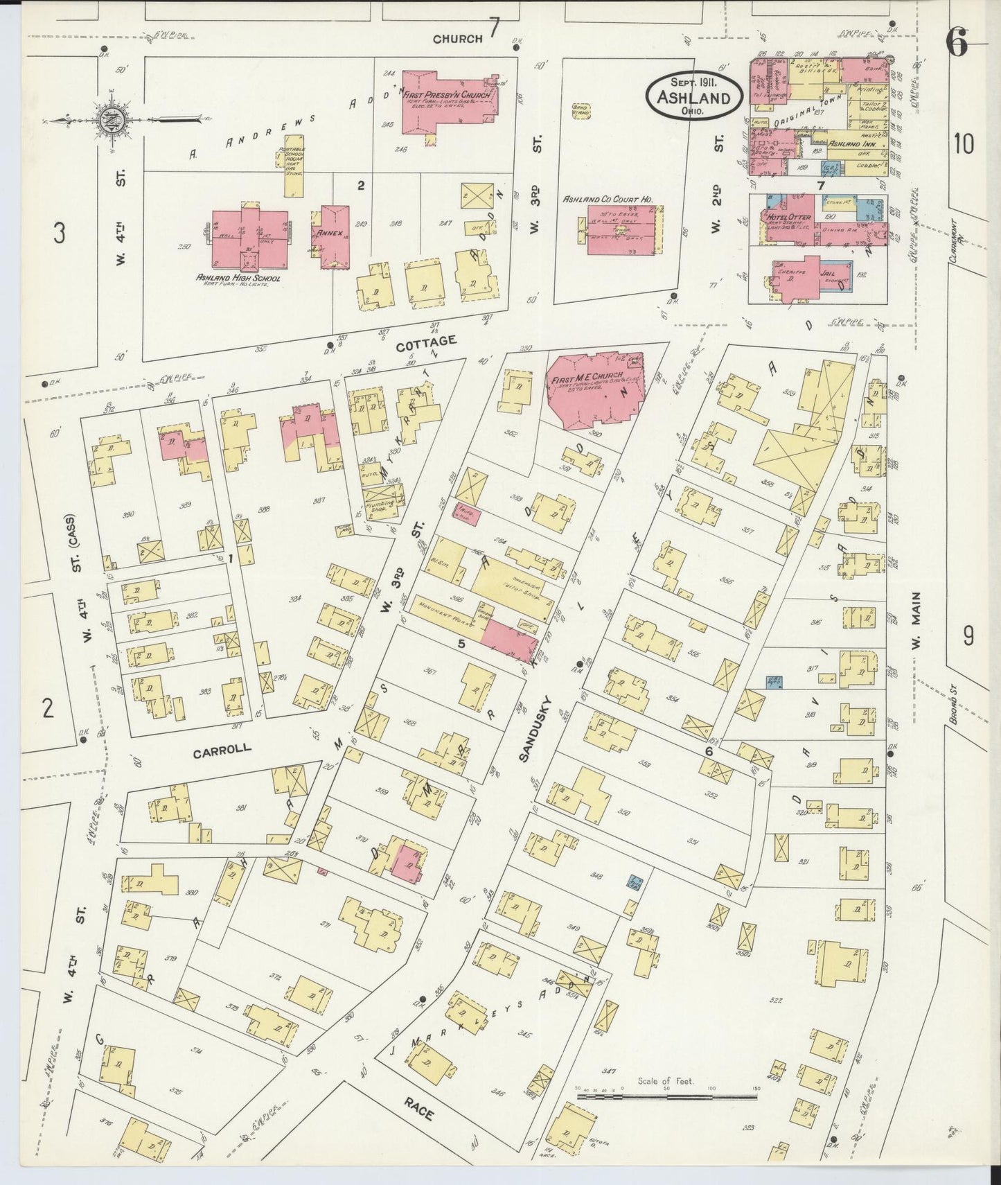Sanborn Fire Insurance Map from Ashland, Ashland County, Ohio (1911), Sheet #0006 - Historic Sanborn Fire Insurance Map Print, vintage old map wall art, antique decor, genealogy gift, Ohio Ohio map