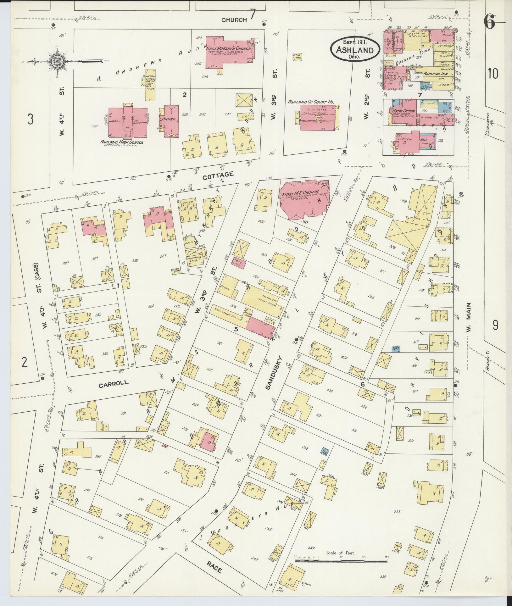 Sanborn Fire Insurance Map from Ashland, Ashland County, Ohio (1911), Sheet #0006 - Historic Sanborn Fire Insurance Map Print, vintage old map wall art, antique decor, genealogy gift, Ohio Ohio map