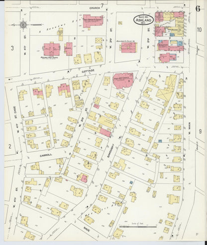 Sanborn Fire Insurance Map from Ashland, Ashland County, Ohio (1911), Sheet #0006 - Historic Sanborn Fire Insurance Map Print, vintage old map wall art, antique decor, genealogy gift, Ohio Ohio map
