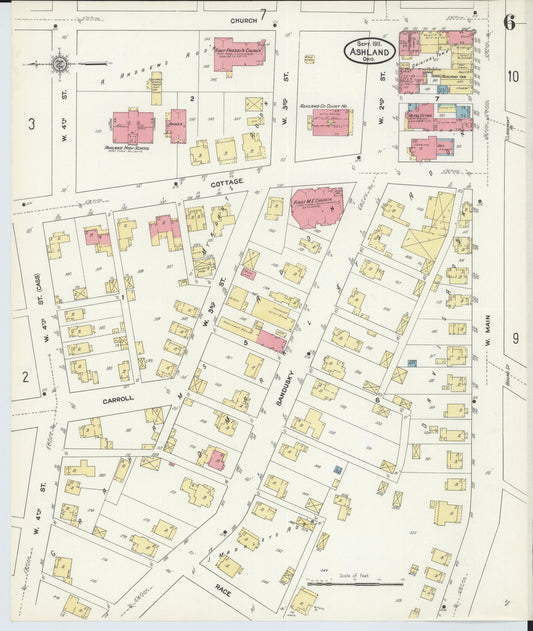 Sanborn Fire Insurance Map from Ashland, Ashland County, Ohio (1911), Sheet #0006 - Historic Sanborn Fire Insurance Map Print, vintage old map wall art, antique decor, genealogy gift, Ohio Ohio map