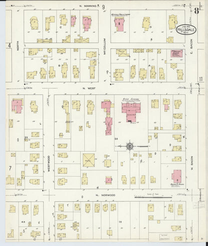 Sanborn Fire Insurance Map from Hillsdale, Hillsdale County, Michigan (1913), Sheet #0008 - Complete Map Set gallery image, historic Sanborn map, vintage wall art, Michigan Michigan