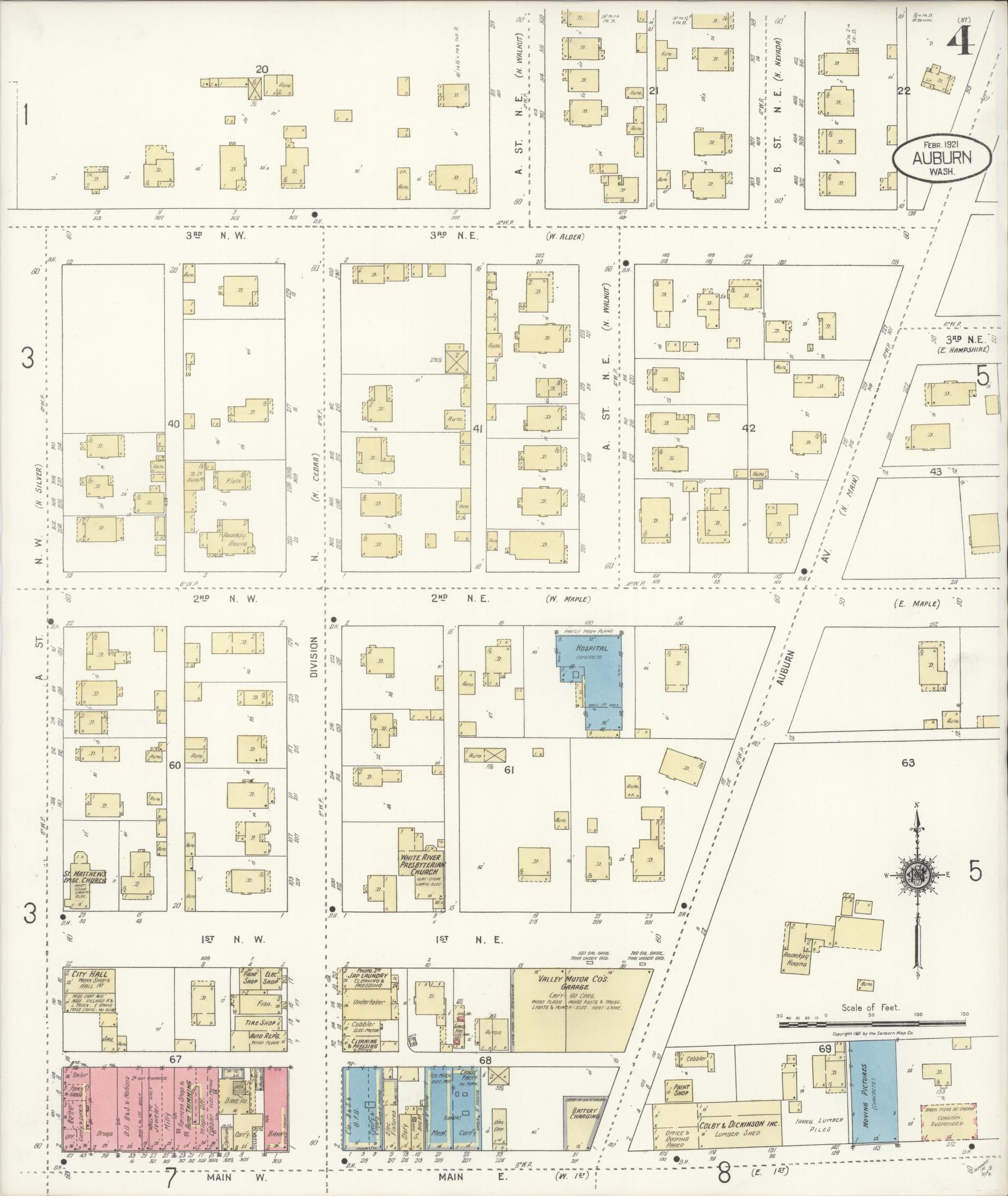 Sanborn Fire Insurance Map from Auburn [see also Slaughter], King County, Washington (1921), Sheet #0004 - Complete Map Set gallery image, historic Sanborn map, vintage wall art, Washington Washington