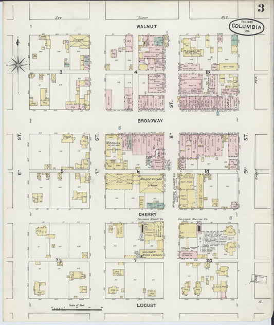 Sanborn Fire Insurance Map from Columbia, Boone County, Missouri (1890), Sheet #0003 - Historic Sanborn Fire Insurance Map Print, vintage old map wall art, antique decor, genealogy gift, Missouri Missouri map