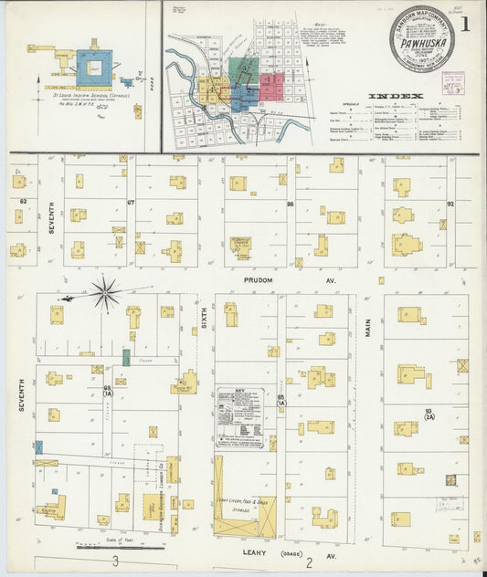 Sanborn Fire Insurance Map from Pawhuska, Osage County, Oklahoma (1907), Sheet #0001 - Historic Sanborn Fire Insurance Map Print, vintage old map wall art, antique decor, genealogy gift, Oklahoma Oklahoma map