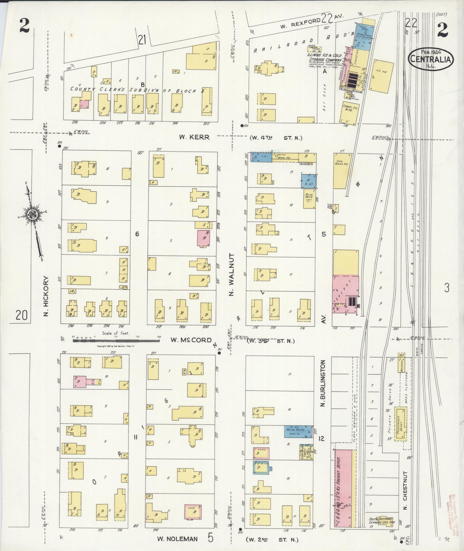 Sanborn Fire Insurance Map from Centralia, Marion, Clinton, Jefferson, and Washington Counties, Illinois (1924), Sheet #0002 - Historic Sanborn Fire Insurance Map Print, vintage old map wall art, antique decor, genealogy gift, Illinois Illinois map