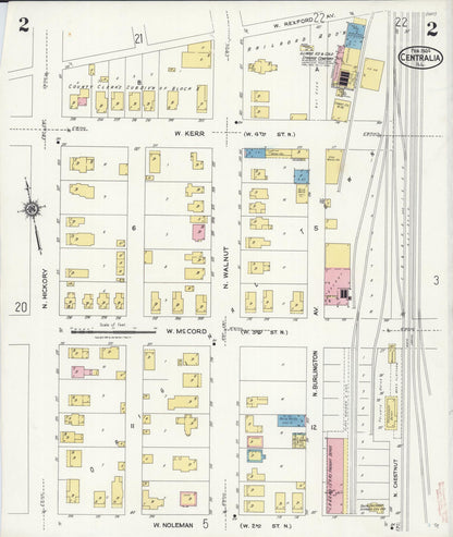 Sanborn Fire Insurance Map from Centralia, Marion, Clinton, Jefferson, and Washington Counties, Illinois (1924), Sheet #0002 - Historic Sanborn Fire Insurance Map Print, vintage old map wall art, antique decor, genealogy gift, Illinois Illinois map