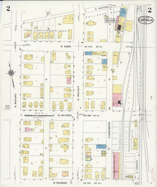 Sanborn Fire Insurance Map from Centralia, Marion, Clinton, Jefferson, and Washington Counties, Illinois (1924), Sheet #0002 - Historic Sanborn Fire Insurance Map Print, vintage old map wall art, antique decor, genealogy gift, Illinois Illinois map