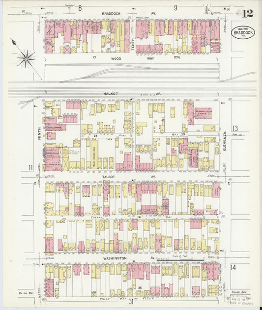 Sanborn Fire Insurance Map from Braddock, Allegheny County, Pennsylvania (1908), Sheet #0012 - Historic Sanborn Fire Insurance Map Print, vintage old map wall art, antique decor, genealogy gift, Pennsylvania Pennsylvania map