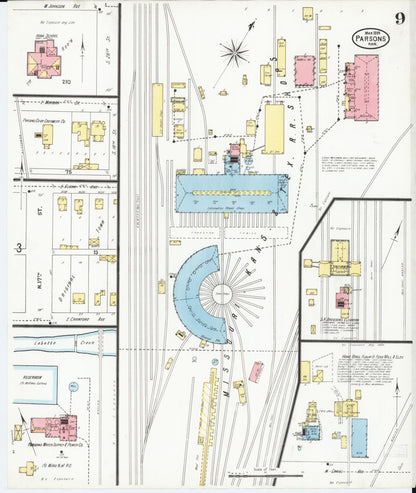 Sanborn Fire Insurance Map from Parsons, Labette County, Kansas (1899), Sheet #0009 - Complete Map Set gallery image, historic Sanborn map, vintage wall art, Kansas Kansas