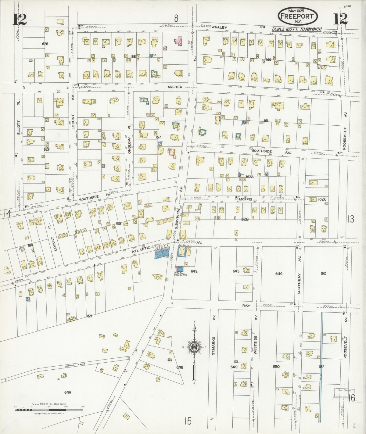 Sanborn Fire Insurance Map from Freeport, Nassau County, New York (1925), Sheet #0012 - Complete Map Set gallery image, historic Sanborn map, vintage wall art, New York New York