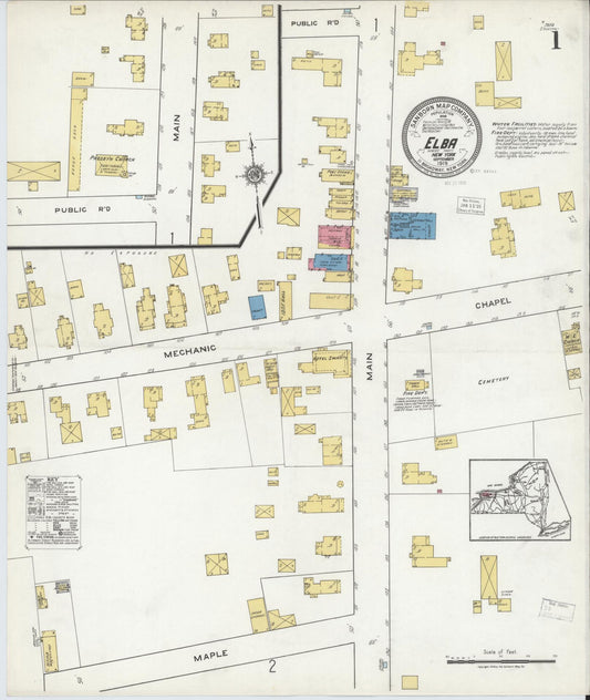 Sanborn Fire Insurance Map from Elba, Genesee County, New York (1919), Sheet #0001 - Complete Map Set gallery image, historic Sanborn map, vintage wall art, New York New York