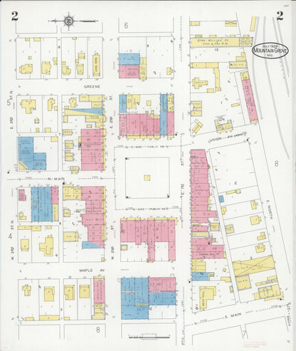 Sanborn Fire Insurance Map from Mountain Grove, Wright County, Missouri (1929), Sheet #0002 - Historic Sanborn Fire Insurance Map Print, vintage old map wall art, antique decor, genealogy gift, Missouri Missouri map