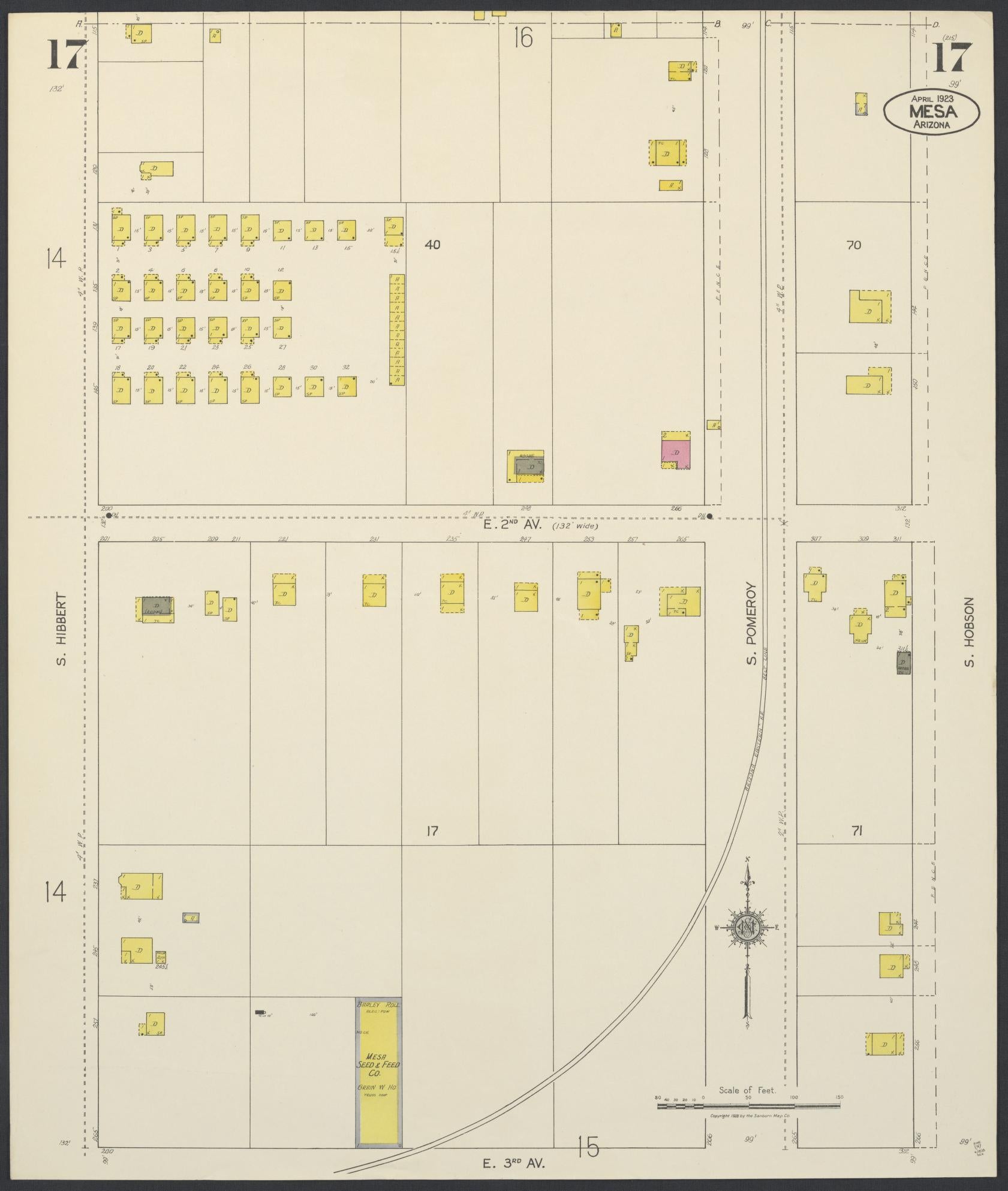 Sanborn Fire Insurance Map from Mesa, Maricopa County, Arizona (1923), Sheet #0017 - Historic Sanborn Fire Insurance Map Print, vintage old map wall art, antique decor, genealogy gift, Arizona Arizona map
