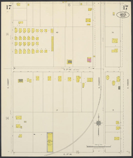 Sanborn Fire Insurance Map from Mesa, Maricopa County, Arizona (1923), Sheet #0017 - Historic Sanborn Fire Insurance Map Print, vintage old map wall art, antique decor, genealogy gift, Arizona Arizona map