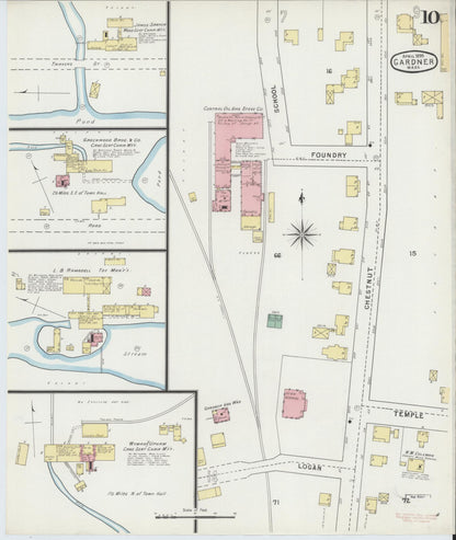 Sanborn Fire Insurance Map from Gardner, Worcester County, Massachusetts (1895), Sheet #0010 - Historic Sanborn Fire Insurance Map Print, vintage old map wall art, antique decor, genealogy gift, Massachusetts Massachusetts map