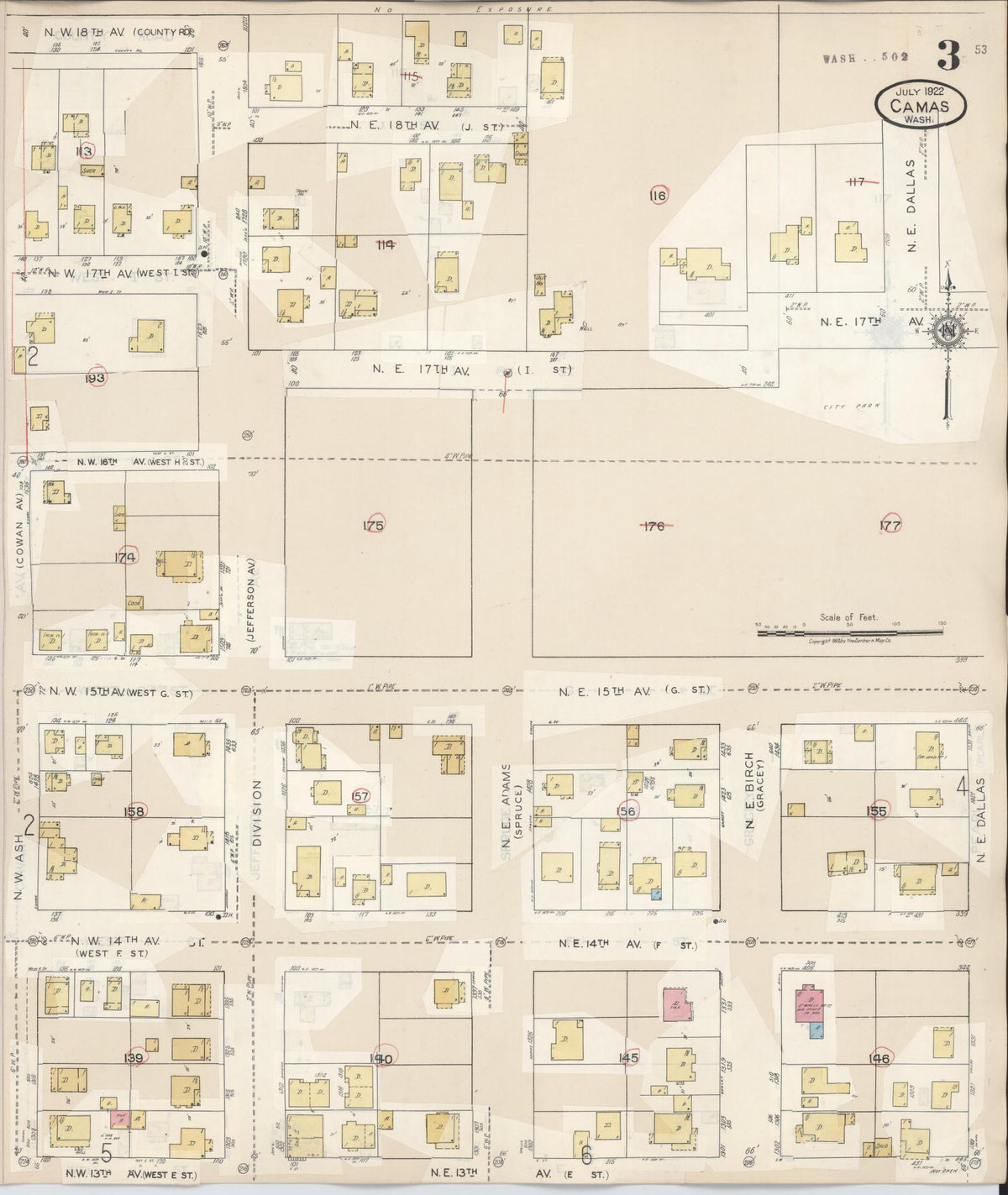 Sanborn Fire Insurance Map from Camas, Clark County, Washington (1943), Sheet #0003 - Historic Sanborn Fire Insurance Map Print, vintage old map wall art, antique decor, genealogy gift, Washington Washington map