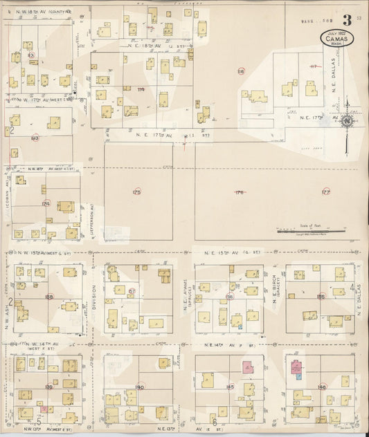 Sanborn Fire Insurance Map from Camas, Clark County, Washington (1943), Sheet #0003 - Historic Sanborn Fire Insurance Map Print, vintage old map wall art, antique decor, genealogy gift, Washington Washington map