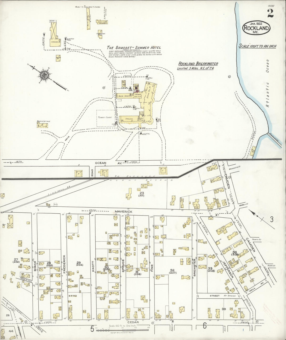 Sanborn Fire Insurance Map from Rockland, Knox County, Maine (1922), Sheet #0002 - Complete Map Set gallery image, historic Sanborn map, vintage wall art, Maine Maine