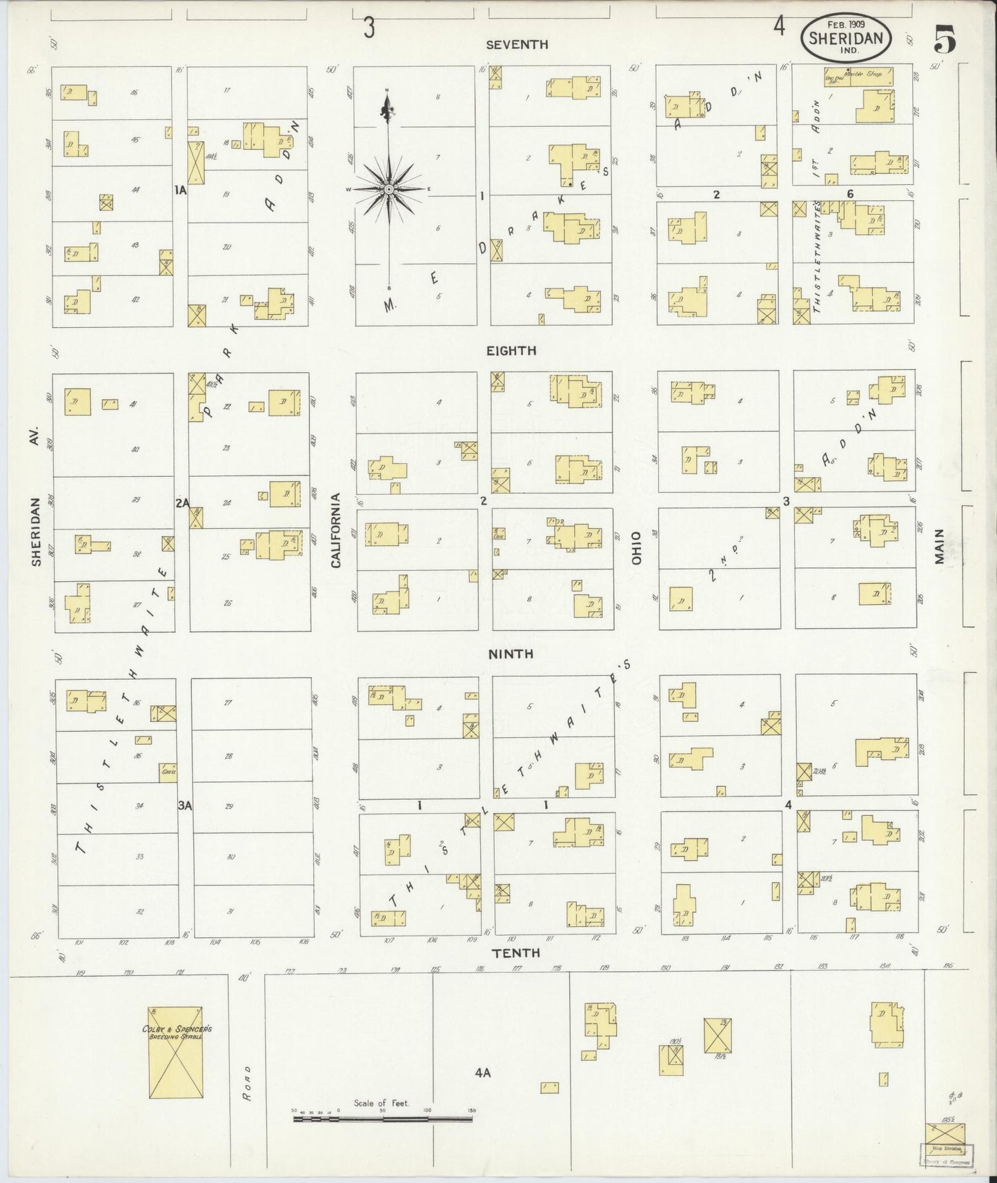 Sanborn Fire Insurance Map from Sheridan, Hamilton County, Indiana (1909), Sheet #0005 - Historic Sanborn Fire Insurance Map Print, vintage old map wall art, antique decor, genealogy gift, Indiana Indiana map