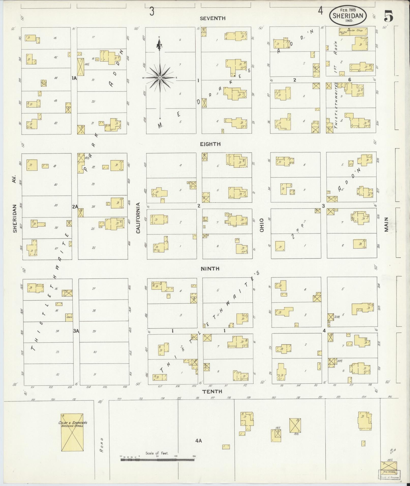 Sanborn Fire Insurance Map from Sheridan, Hamilton County, Indiana (1909), Sheet #0005 - Historic Sanborn Fire Insurance Map Print, vintage old map wall art, antique decor, genealogy gift, Indiana Indiana map