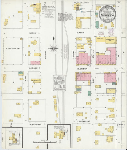 Sanborn Fire Insurance Map from Grandview, Johnson County, Texas (1905), Sheet #0001 - Historic Sanborn Fire Insurance Map Print, vintage old map wall art, antique decor, genealogy gift, Texas Texas map