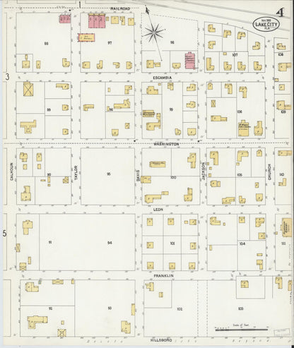 Sanborn Fire Insurance Map from Lake City, Columbia County, Florida (1902), Sheet #0004 - Historic Sanborn Fire Insurance Map Print, vintage old map wall art, antique decor, genealogy gift, Florida Florida map