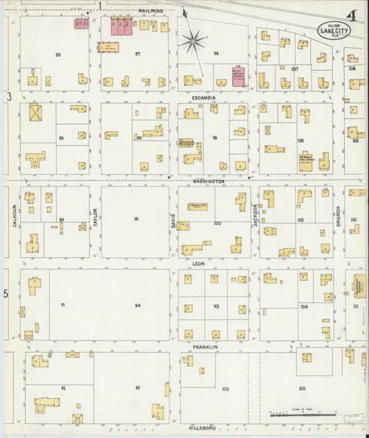 Sanborn Fire Insurance Map from Lake City, Columbia County, Florida (1902), Sheet #0004 - Historic Sanborn Fire Insurance Map Print, vintage old map wall art, antique decor, genealogy gift, Florida Florida map