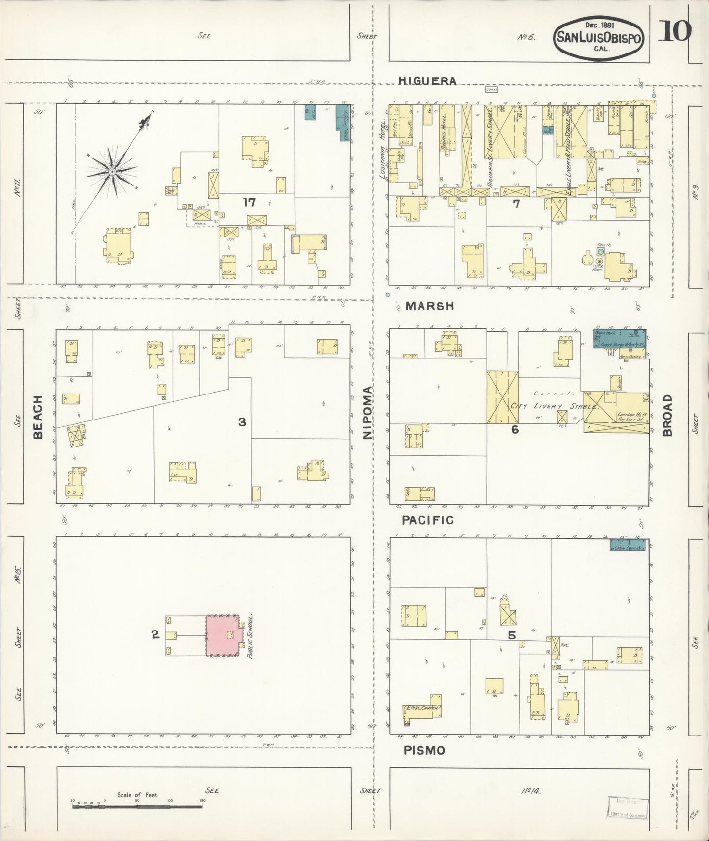 Sanborn Fire Insurance Map from San Luis Obispo, San Luis Obispo County, California (1891), Sheet #0010 - Complete Map Set gallery image, historic Sanborn map, vintage wall art, California California
