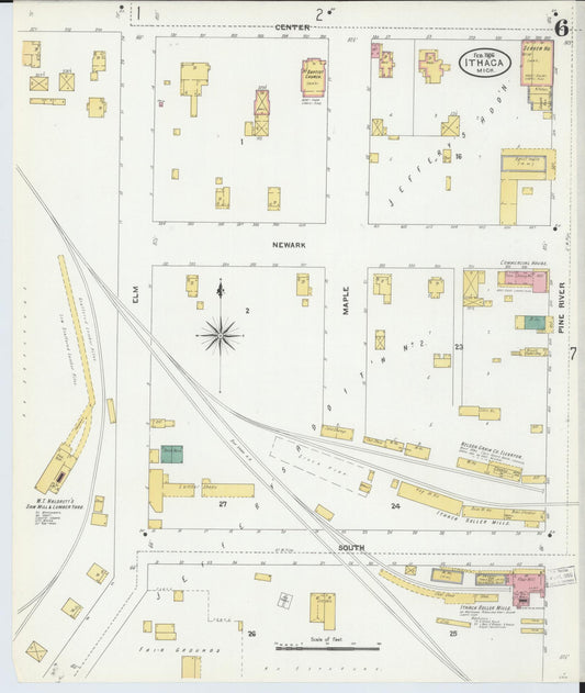 Sanborn Fire Insurance Map from Ithaca, Gratiot County, Michigan (1906), Sheet #0006 - Historic Sanborn Fire Insurance Map Print, vintage old map wall art, antique decor, genealogy gift, Michigan Michigan map