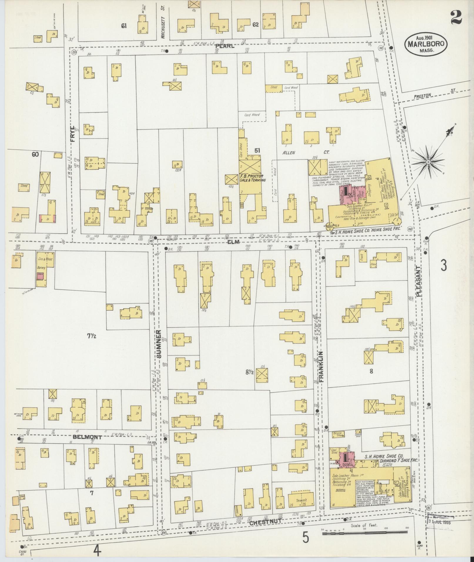 Sanborn Fire Insurance Map from Marlborough, Middlesex County, Massachusetts (1901), Sheet #0002 - Historic Sanborn Fire Insurance Map Print, vintage old map wall art, antique decor, genealogy gift, Massachusetts Massachusetts map